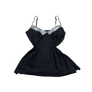 Y2K Energie Cami Top Black Sequin Empire Waist Silver Beaded 2000s Festival L